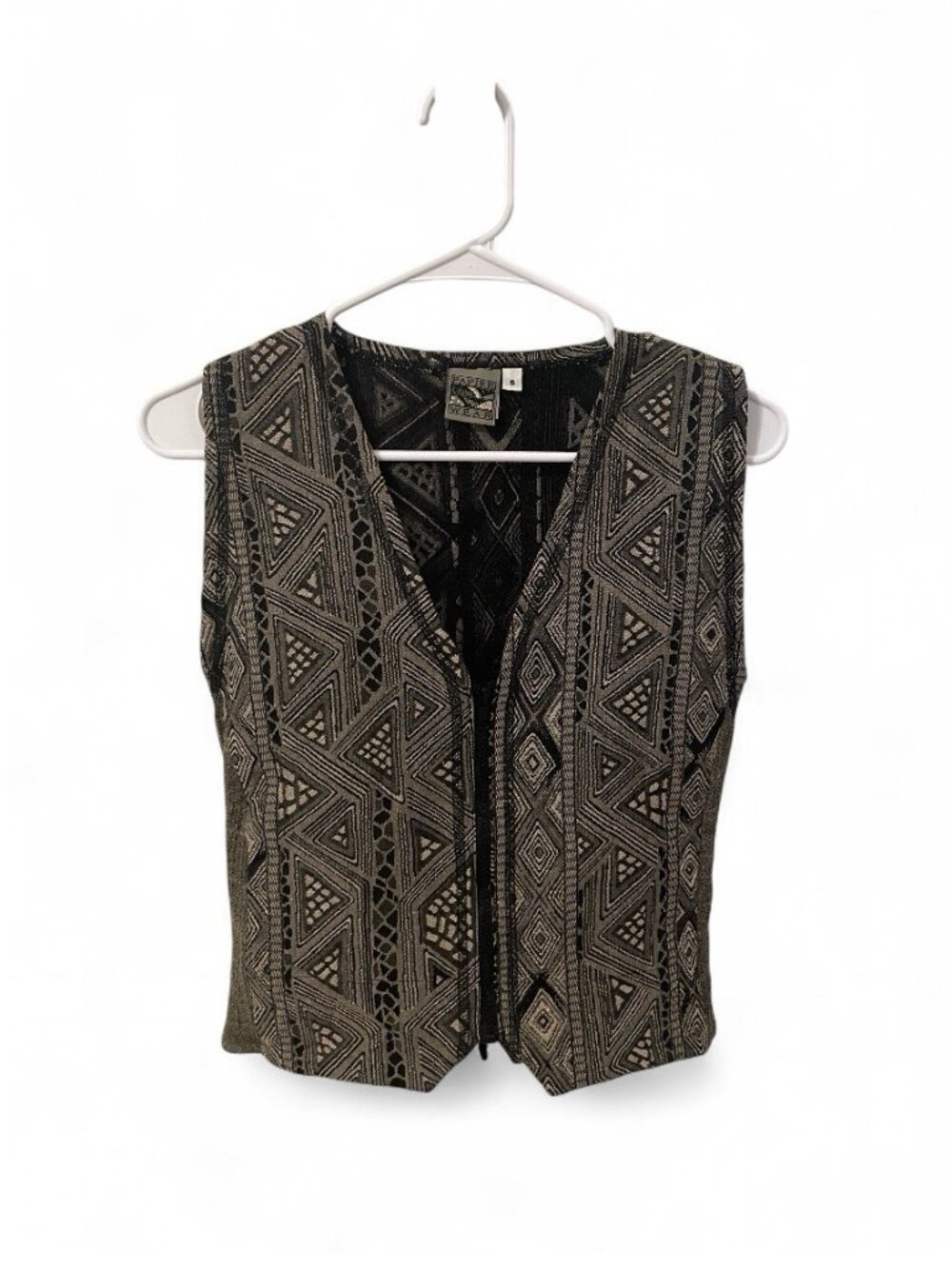 Vintage 90s Vest Top with Zipper, Embroidery Tribal Shirt Indie Sleaze Tank Rare